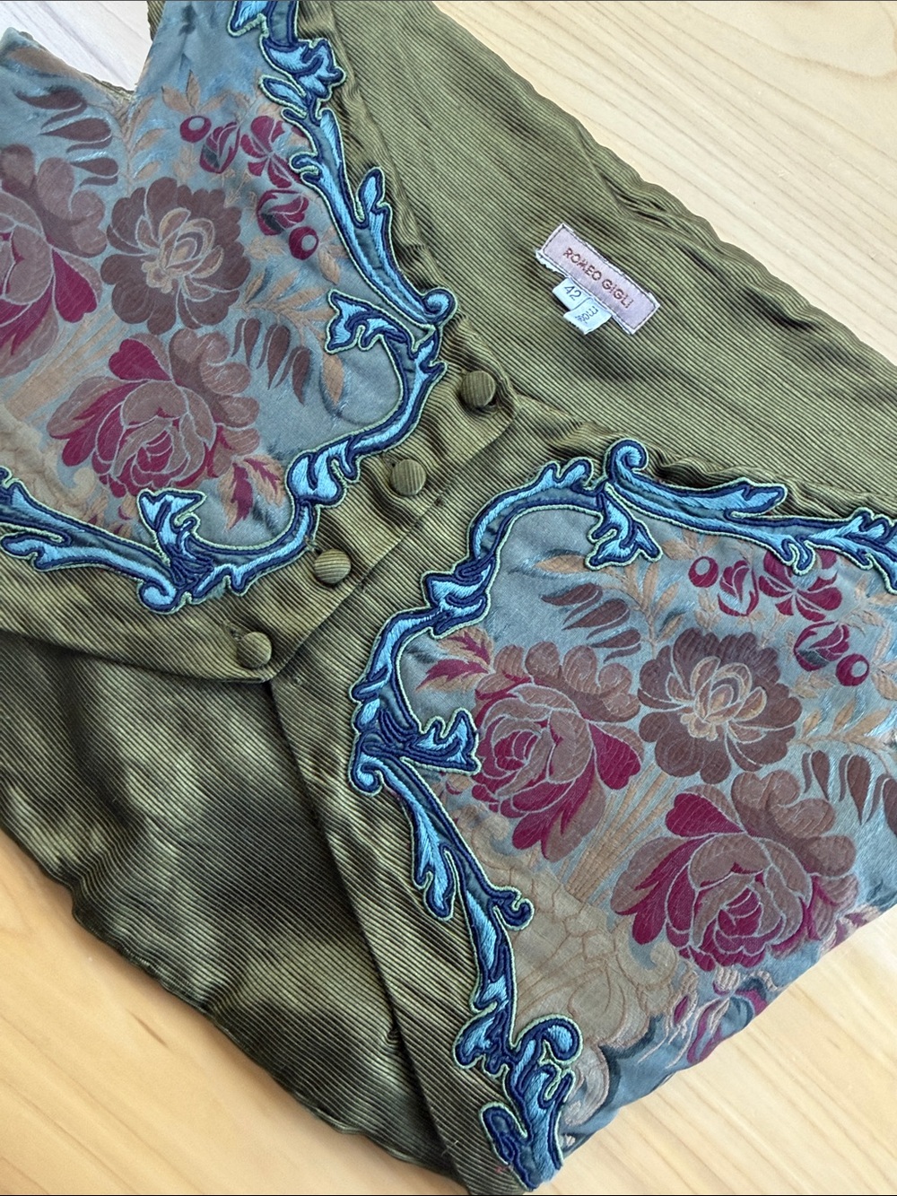 Romeo Gigli Runway Spring 1990 Olive Green Embroidered Brocade Bustier Top - Picture 8 of 11